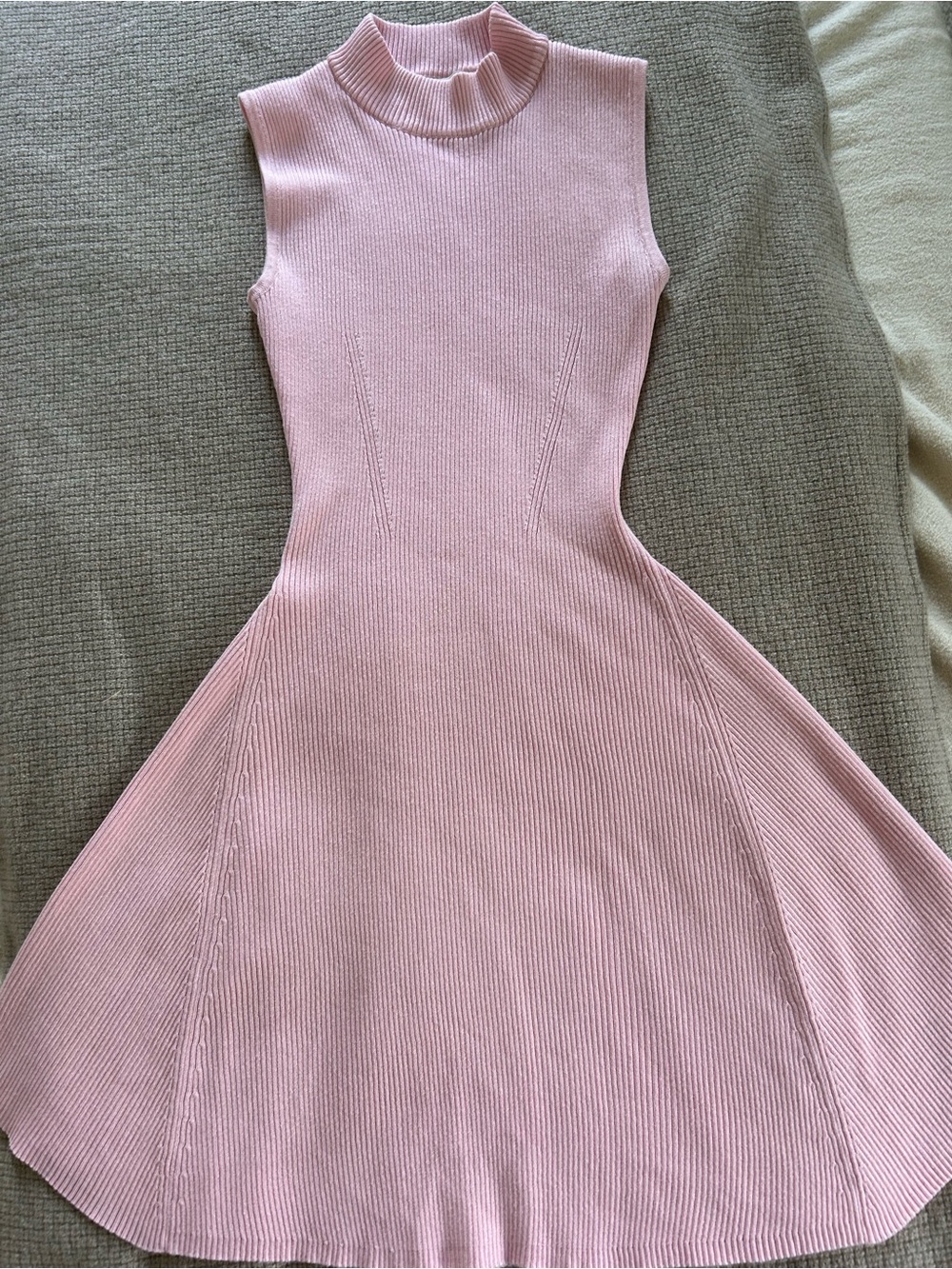 Klesis Sleeveless Pink Knit Fit-and-Flare Ribbed Dress, Large